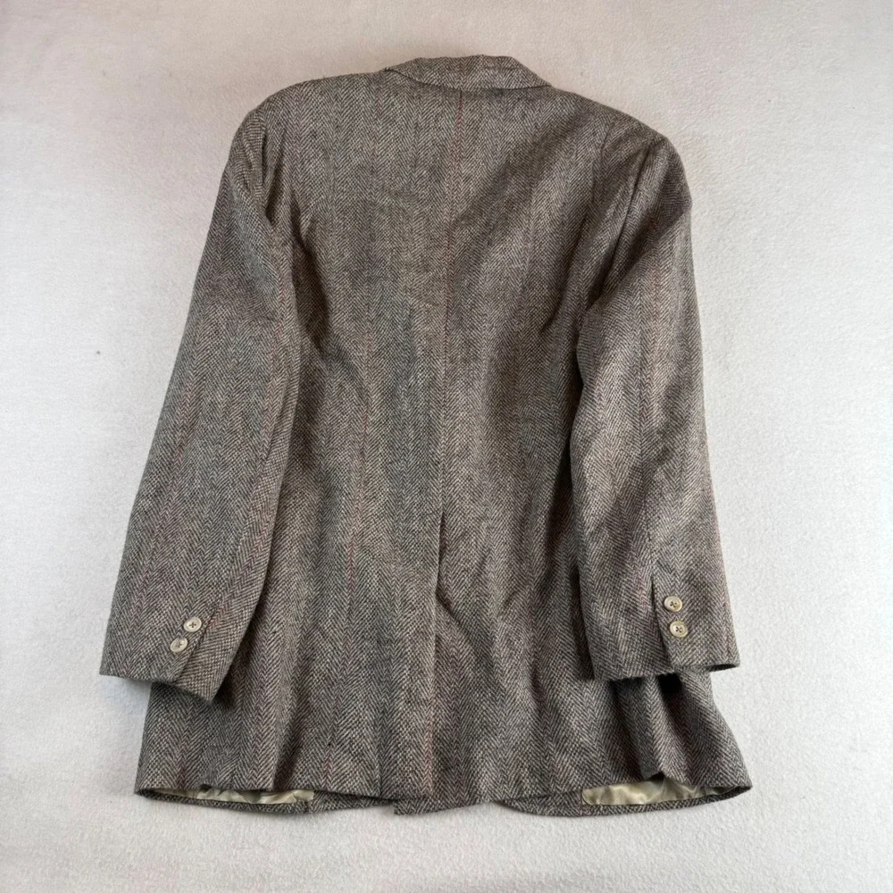 Maxwell & Co Mens Grey Herringbone Wool Blazer Striped Sport Coat Made in USA